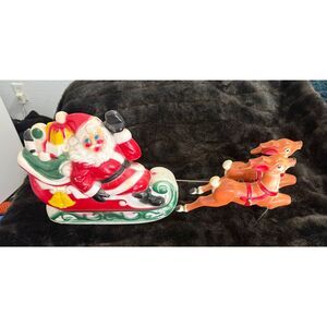 Vintage 1970 Empire SANTA CLAUS & REINDEER Tabletop Light Up Blow Mold